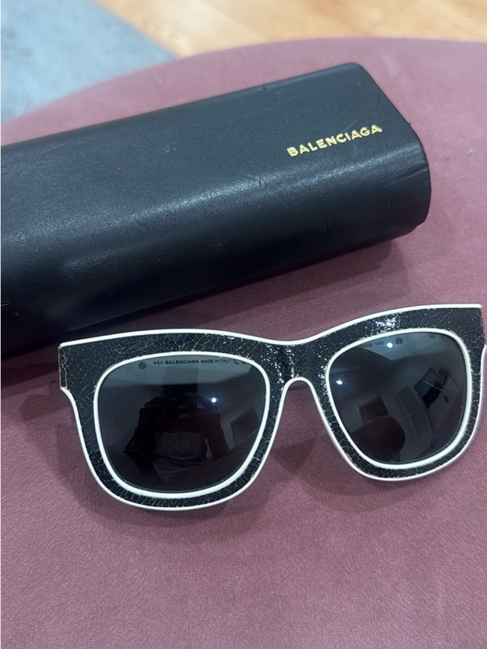 Balenciaga Black and White Chunky Square Sunglasses